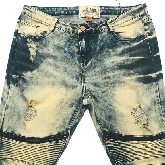 Soho Babe Skinny Distressed Moto Zipper Jeans - Picture 2 of 12